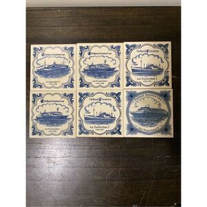 Vintage set of 6 Holland America ceramic tiles